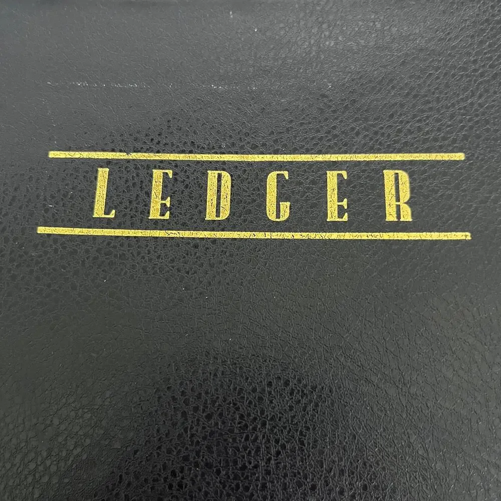 Vintage Black Hardcover 4-Ring Ledger Binder with Dividers and 84 Ledger Pages